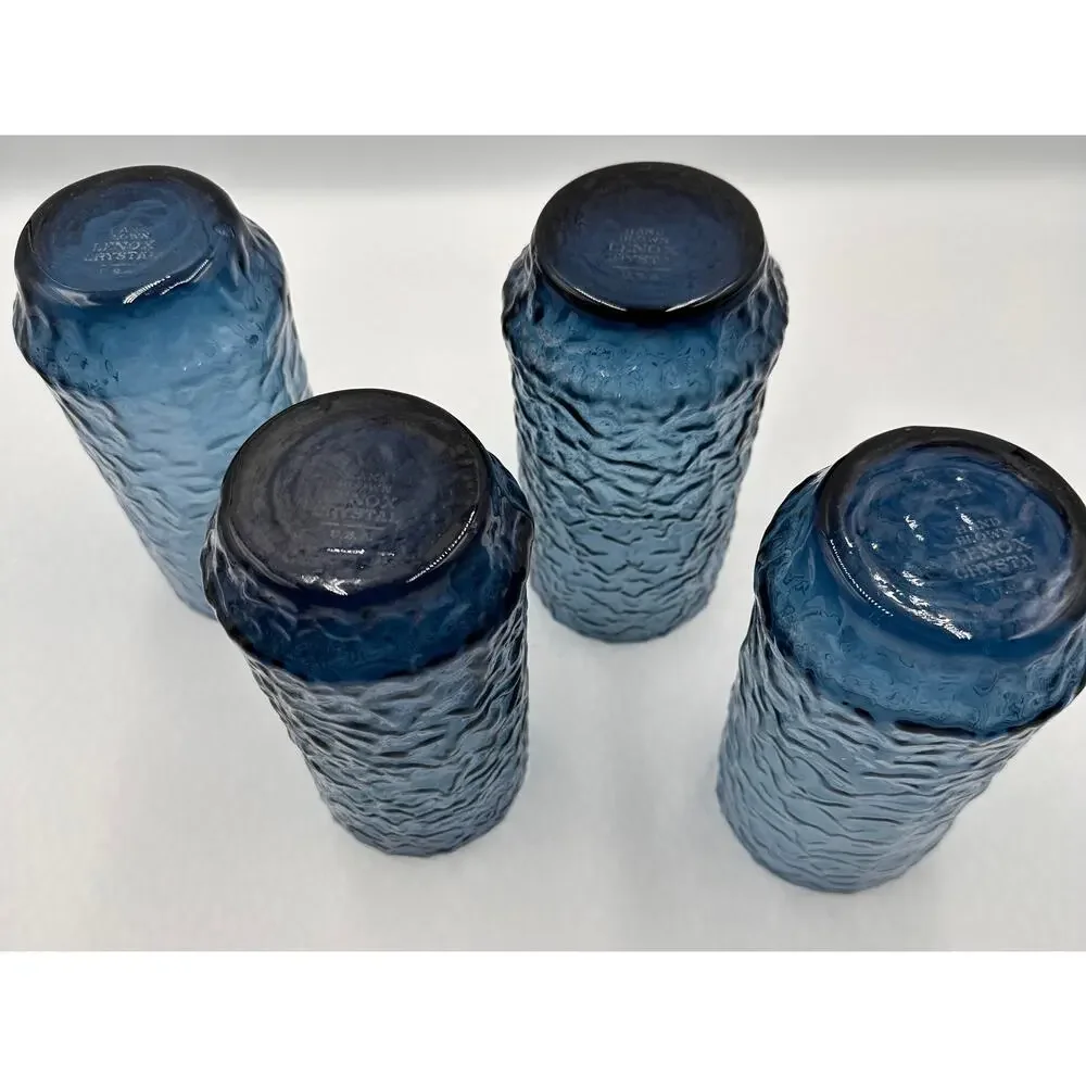 Lenox Dark Blue Hand Blown Crystal Water Tea Glasses - Set of 4